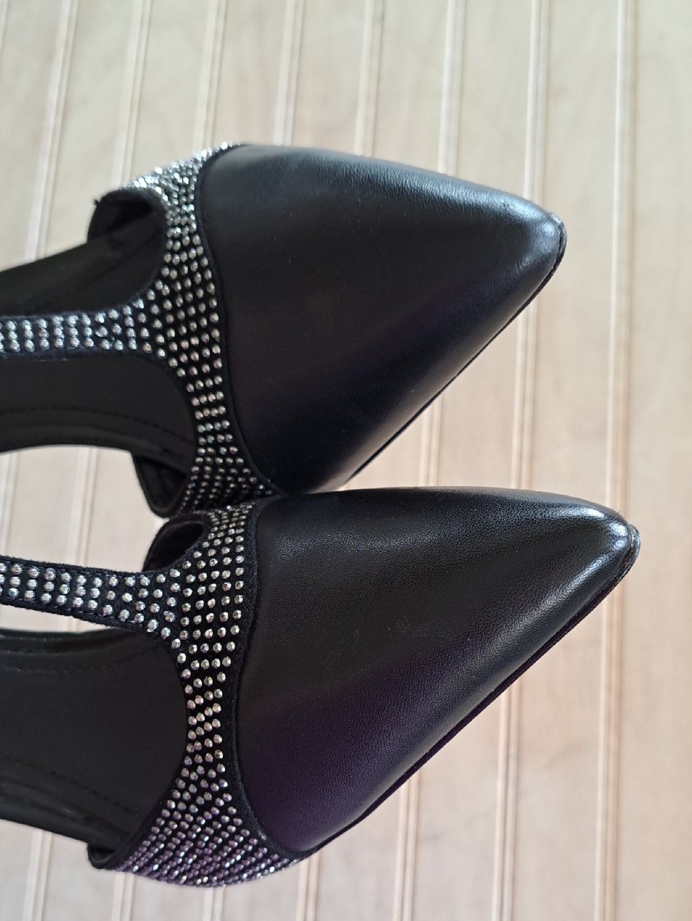 White House Black Market Rhinestone T-Strap Pointed Toe Stiletto Heels - Picture 5 of 13